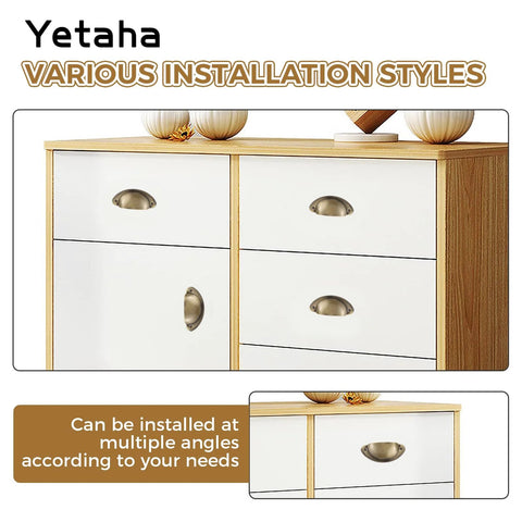 10 Pieces Brushed Nickel Cup Handles With Screws For Cabinets Drawers Dressers Cupboards And Kitchen Furniture Decoration In Antique Brass Finish installed on a dresser