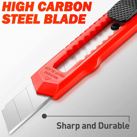 30 Pack Retractable Box Cutter Utility Knife With 18mm Snap Off Blades Economical Disposable Blades Comfortable Grip Ready To Cut In Home Office Garage Perfect For Cardboard Packing DIY Projects red high carbon steel blade