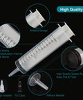Four Pack 150ml Large Syringes Without Needles For Thick Liquids Heavy Duty Paint Fluid Water Irrigation And Horse Food Feeding Giant Plastic Syringe Set For Home Farm Vet Use, clear marks and tip cap