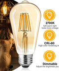 LED Edison Bulbs 4 Pack Dimmable E26 6W LED Bulbs 60W Equivalent 2700K Amber Warm White 470 Lumens Retro Vibe 120V overview