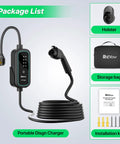 40A Level 2 EV Charger With J1772 Connector Portable Mobile Electric Vehicle Charger 16 40A Adjustable NEMA 14 50 Plug 25ft Cable 240V Nine Point Six Kilowatts Fast Charging On The Go package contents including charger, holster, storage bag, and installation kit