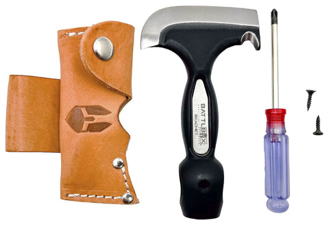Five In One Survival Hatchet Head With Skinner Ulu Hammer Ripper And Gut Hook Leather Sheath and screwdriver set