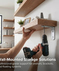 Heavy Duty Stainless Steel L Brackets For Wood securing a wooden shelf with a drill for wall-mounted storage solutions.