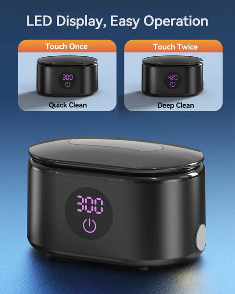 48KHz Ultrasonic Jewelry Cleaner Pro Grade Deep Cleaning Machine With 20oz 304 Stainless Steel Tank Dual Modes And LED Display For Jewelry Eyeglasses Watches Dentures Retainers And More Black showcasing LED display and touch settings