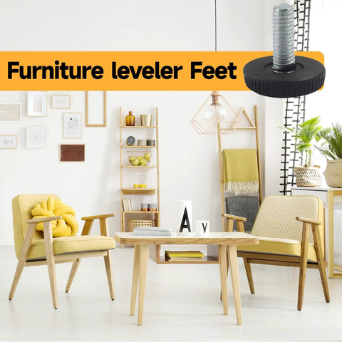 Level Your Layout Like A Pro With This 12 Pack Of M6 Threaded Adjustable Furniture Leveling Feet in a modern living room.