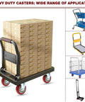 Heavy-duty platform cart with multiple stacks of boxes on 4 Pack 3 Inch PU Caster Wheels With 3 By 8 Bore Heavy Duty Plate Casters