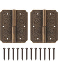 Antique Brass Hinge For Cabinets And Furniture Vintage Engraved Pattern Butt Hinges Rustic Kitchen Cupboard Hardware with screws