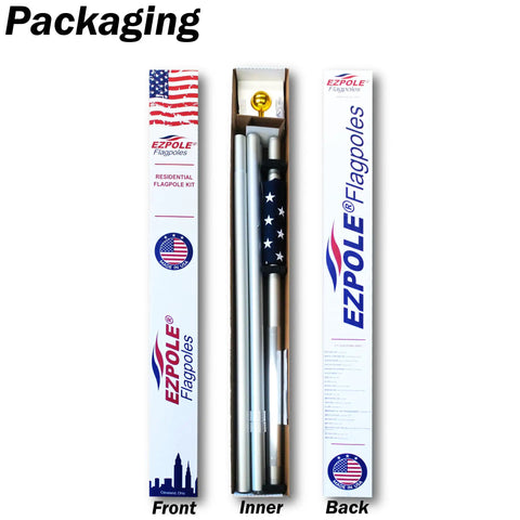 Product packaging of Defender Inground Flag Pole Kit Built Tough For Outdoors With Winds Up To 130 MPH Made In USA