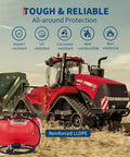 3 Gallon Marine Portable Gas Tank for Outboard Boats With Line I Shaped Handle beside red tractor in field