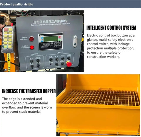 Powerful Portable Concrete Pump Machine With Advanced Hydraulic Drive System control panel and transfer hopper details.
