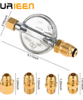 Surieen propane low-pressure regulator with four brass adapters for grills and stoves; metal regulator body.
