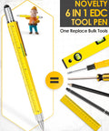 Six In One Multitool Pen Gift For Him Stocking Stuffers For Men Great Gift Idea For Husband Dad Grandpa Birthday Present Cool Gadgets For Adults White Elephant Friendly Party Favors shown with tools and measuring ruler.