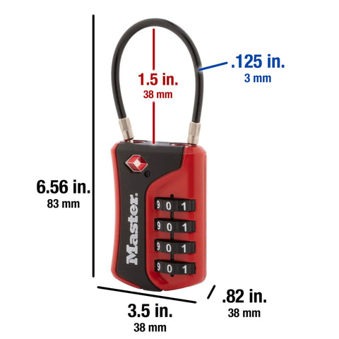 Set Your Own Combination TSA Approved Luggage Lock For Travel Security, 1 Pack, red lock with dimensions, easy to use padlock