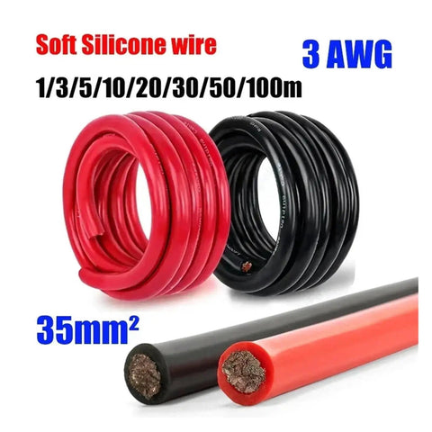 Badass 3 Awg Silicone Power Cable Heavy Duty Stranded Tinned Copper Wire Heat Resistant Red And Black flexible wire rolls and cross-section.