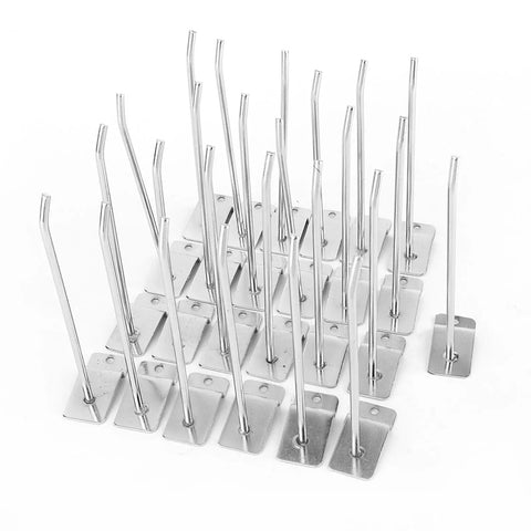 Heavy Duty 25 Pack 6 Inch 15 cm Slat Wall Hooks Chrome Finish For Retail Displays And Shop Shelves shown in rows