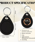 10 Pack 125kHz Blank RFID Key Fobs Proximity Tokens Rewritable T5577 with ABS plastic and iron ring, front and back view