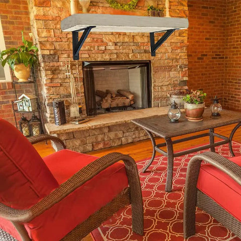 Living room with fireplace, featuring Beefy Heavy Duty Countertop Shelf Brackets Set Of 2 12x9 Inch Solid Metal Triangle Supports for mantels