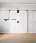 White Barn Door 68 By 84 Inches With Double 34 By 84 Panels Dope Sliding Hardware Kit Twelve Feet Front Mounted Handle Installed