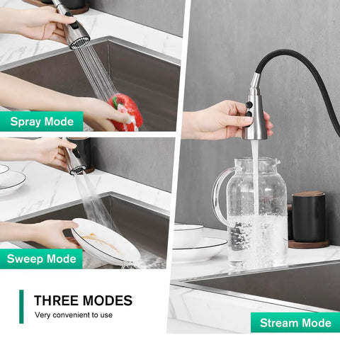 Brushed Nickel Kitchen Faucet With Pull Down Sprayer, Small High Arc, RV Ready, Stainless Steel Single Handle Pull Down Faucet, 3 Function Nozzle With Flow, Spray, Blade, 20 Inch Flexible Hose, Easy Clean, Durable Go To Kitchen Sink Tap