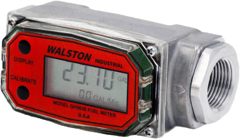 Industrial Digital Fuel Meter For Diesel Gasoline Kerosene And Lubricants With Three Quarter Inch NPT Connection, close-up view