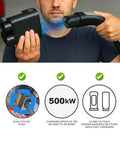 Man holding NACS to CCS adapter with gray housing for electric vehicle charging, designed for high performance and durability.