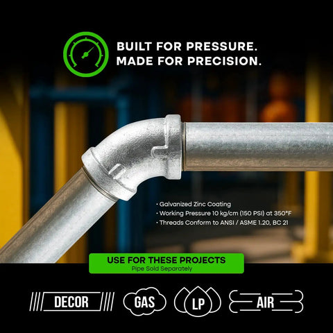Beefy 6 Inch 45 Degree Galvanized Malleable Iron Elbow With 6 Inch Female Threaded Ends For High Pressure Piping, Heavy Duty 150 Lb Rating, UL ULC FM Approved