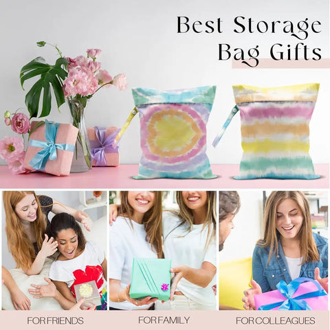 Best storage bag gifts with colorful tie-dye design for friends, family, and colleagues, featuring two pack wet dry bags with handles.