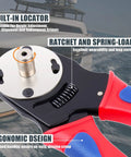 Deutsch Connector Crimp Tool For 14 To 18 AWG Closed Barrel Pins with red ergonomic handles showcasing built-in locator.