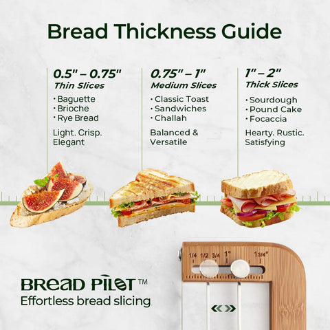 Adjustable Bread Knife With Precision Thickness Guide For Homemade And Sourdough Loaves showing slice thickness options