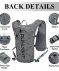 Ultra Lightweight Hydration Vest Backpack With 1.5L Insulated Water Bladder, breathable mesh back, cross elastic cord, gray