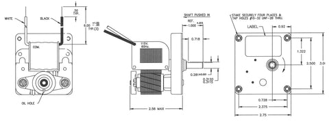Technical schematic of Beefy 7 RPM Shaded Pole Gearmotor With 27 Inch-Pound Torque, 115 Volt AC, 60 Hz Drive