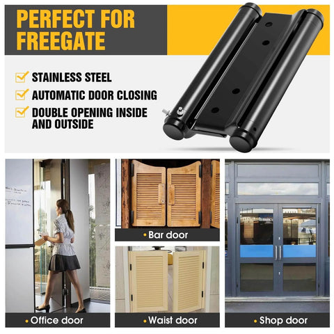 Double Action Spring Hinges For Double Swing Doors, Saloon And Cafe Pub Doors, 6 Inch 201 Stainless Steel Hinges, Black Finish shown in use