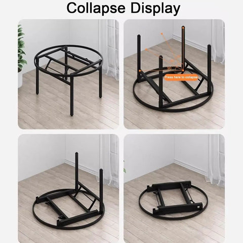 Heavy Duty Metal Table Base 100cm Foldable Desk Legs Sturdy Square displaying collapse sequence on wooden floor