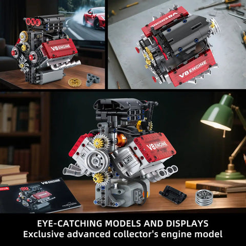 V8 Engine Building Set That Runs Build Your Own 8 Cylinder Engine With Battery And Motor 478 Pieces STEM Toy For Kids And Adults