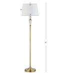 61 Inch Brass Gold Crystal LED Floor Lamp With White Linen Drum Shade, Traditional Slim Metal Standing Light For Living Room