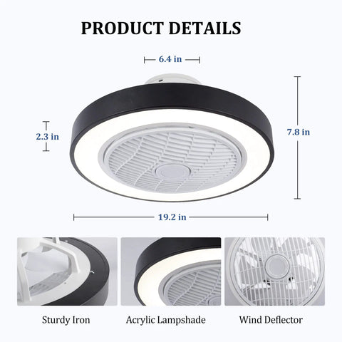20 Inch Black Ceiling Fan With Light, Low Profile Flush Mount, Remote Control, 3-Color Dimmable Light, 3-Speed Wind, Dope Energy Saving Ceiling Fan For Bedroom And Living Room
