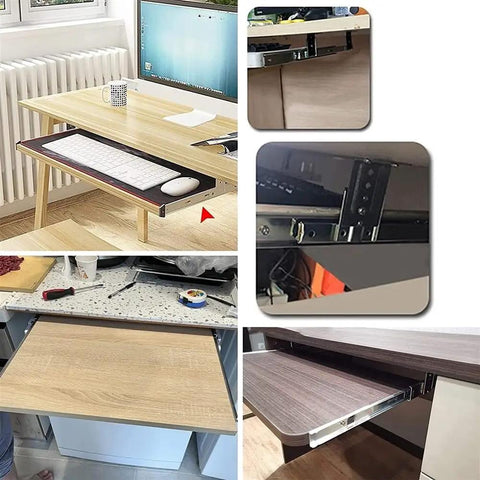 Telescopic Drawer Slides For Keyboard Tray Under Desk, All Metal Ball Bearing Sliding Rails, Heavy Duty 45 Kg Load, 300mm 12 Inch Length
