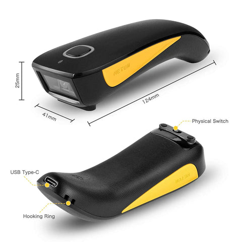 Compact Bluetooth Barcode Scanner For 1D And 2D Codes, Mini Wireless USB Cordless Reader For Inventory with USB Type-C port