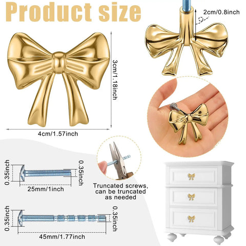 Dang Stylish Gold Bow Cabinet Handles Eight Pack Plus Heavy Duty Screws Easy Install Drawer Knobs For Dressers And Cabinets product size details