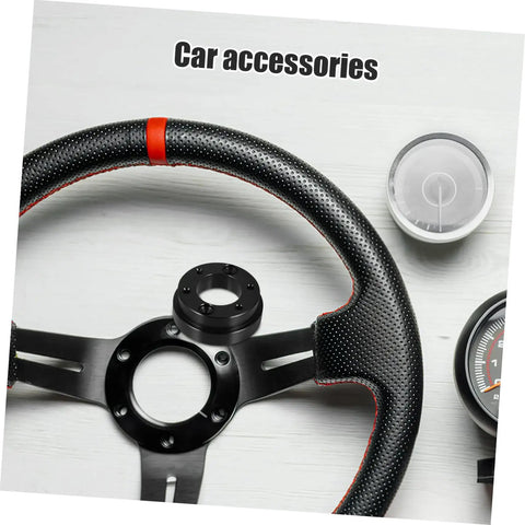 Riser Adapter Plate for Racing Cars displayed on a black textured steering wheel with accessories