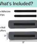 2 adhesive strips and 2 wall buffers, grey foam, 3" x 11", Heavy Duty Wall Buffer Headboard Protectors Soft Foam Stoppers Lock Your Bed In Position And Kill The Squeaks Save Drywall From Getting Beaten Up Drill Free For Standard Frames.