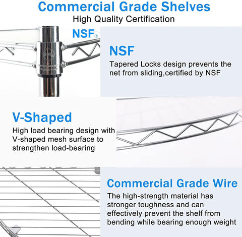 Built Like A Tank 6 Tier Metal Corner Wire Shelf With Waterproof Liners And Adjustable Leveling Feet Detachable Garage Storage Rack and Heavy Duty Basement Organizer For Any Home Setup 420 Lb Capacity showing commercial grade wire and V-shaped design.