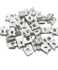Heavy Duty U Nut Clips And Speed Fasteners 50 Pack Carbon Steel Lock Nuts Rust Resistant sheet metal hardware, view of multiple clips.