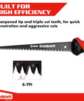 Goldblatt 6-inch drywall saw with red soft-grip handle and 8-TPI bi-metal blade