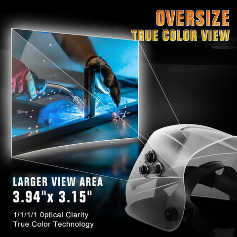 Large View Auto Darkening Welding Helmet With Led Light Solar Powered True Color Viewing Lens Four Arc Sensors Wide Shade Helmet display