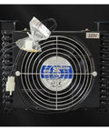 10 LPM Industrial Air Oil Cooler With Dust Proof Filter And Centrifugal Fan DC 24V Heavy Duty Pro Grade Cooling For Engineering Machinery And Mobile Equipment Built Tough To Beat The Heat., front view with 220V label and fan guard