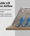 Laptop lifted by clear tall square self adhesive rubber feet pads for airflow, showing 0.38 inch height with ventilation improvement