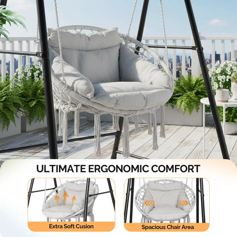 Chill Outdoor Hammock Chair With Stand And Canopy, Heavy Duty 660 Lb Capacity Cushioned Swing Chair on patio