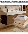 Top Shelf Floating Double Sink Vanity With Smart Led Defog Mirror And Slate Countertop Walnut Wall Mounted Bathroom Cabinet with solid wood details.