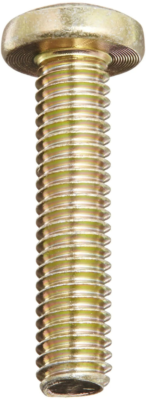 Close-up of Top Shelf Heavy Duty Steel Pan Head Machine Screw, Size 8 36 Thread Pitch, Three Quarter Inch Fully Threaded Shaft.